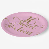 ピンク&金ゴールドグリッタースウィート16バースデーパーティー ペーパープレート (アングル)