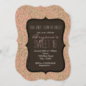 ピンク&金ゴールドグリッタースウィート16誕生日招待状 招待状 (正面/裏面)