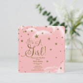 ピンク&金ゴールドグリッタースターズ女の子ベビーシャワー 招待状 (スタンド正面)