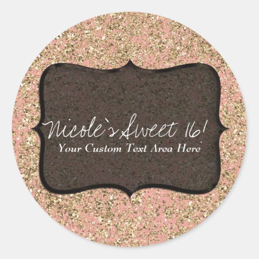 ピンク&金ゴールドグリッターバースデーパーティーカスタムお願い ラウンドシール (正面)
