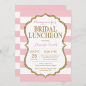 ピンク&金ゴールドグリッターブライダルルンチョン招待状 招待状 (正面/裏面)