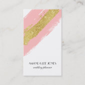 ピンク&金ゴールドグリッターブラシストローク 名刺 (正面)