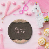 ピンク&金ゴールドグリッターブラックグラムバースデーパーティー ペーパープレート (パーティー)