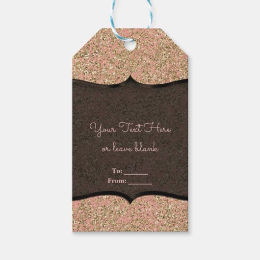 ピンク&金ゴールドグリッターブラックグラムパーティーフェイバー ギフトタグ (正面)