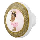 ピンク&金ゴールドグリッタープリンセスヴィンテージタンベビーガール セラミックノブ (右)