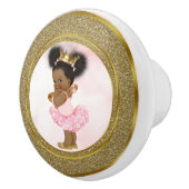 ピンク&金ゴールドグリッタープリンセスヴィンテージベビーガール セラミックノブ (右)