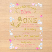 ピンク&金ゴールドグリッターマーメイド1st誕生日 アクリル招待状 (正面)