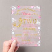 ピンク&金ゴールドグリッターマーメイド2nd誕生日 アクリル招待状 (インサイチュ (ポータブル))