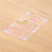 ピンク&金ゴールドグリッターマーメイド2nd誕生日 アクリル招待状 (レイダウン)