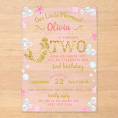ピンク&金ゴールドグリッターマーメイド2nd誕生日 アクリル招待状 (正面)