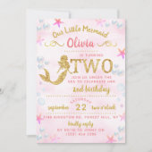 ピンク&金ゴールドグリッターマーメイド2nd誕生日 招待状 (正面)