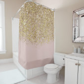 ピンク&金ゴールドグリッターモダントレンディーグラムシックトレンディー シャワーカーテン (インサイチュ)