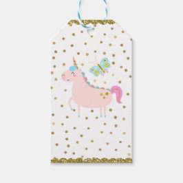 ピンク&金ゴールドグリッターユニコーンガールズバースデーパーティー ギフトタグ