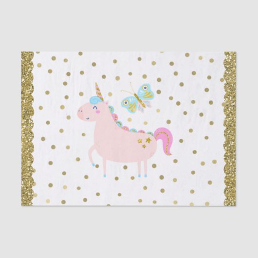 ピンク&金ゴールドグリッターユニコーンガールズバースデーパーティー 薄葉紙 (正面)