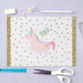 ピンク&金ゴールドグリッターユニコーンガールズバースデーパーティー 薄葉紙 (クラフト)