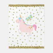 ピンク&金ゴールドグリッターユニコーンガールズベッドルーム子供部屋 フリースブランケット (正面)