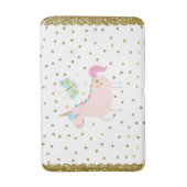 ピンク&金ゴールドグリッターユニコーン女の子キラキラ目 バスマット (正面縦)