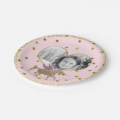 ピンク&金ゴールドグリッターユニコーン誕生日パーティーフォト ペーパープレート (アングル)