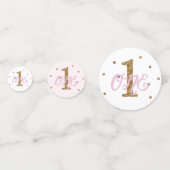 ピンク&金ゴールドグリッターワンバースデーパーティー コンフェッティ (正面)