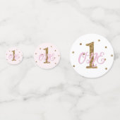 ピンク&金ゴールドグリッターワンバースデーパーティー コンフェッティ (裏面)