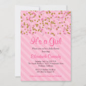 ピンク&金ゴールドグリッター散水ベビーシャワー招待状 招待状 (正面)