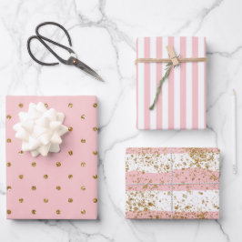 ピンク(金ゴールドグリッター結婚)  ラッピングペーパーシート