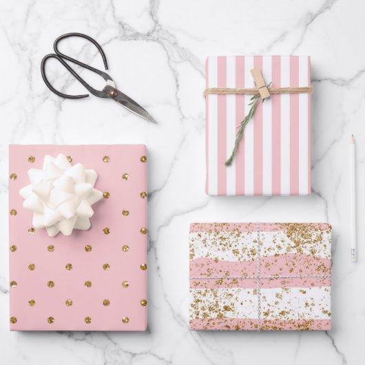ピンク(金ゴールドグリッター結婚)  ラッピングペーパーシート (正面)