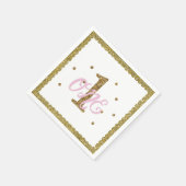 ピンク&金ゴールドグリッター1 ONE 1歳の誕生日パーティー スタンダードカクテルナプキン (角)