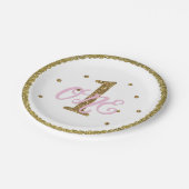 ピンク&金ゴールドグリッター1 ONE 1歳の誕生日パーティー ペーパープレート (アングル)