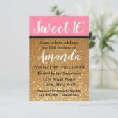 ピンク+金ゴールドグリッターAスウィート16誕生日招待状 招待状 (スタンド正面)