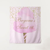 ピンク&金ゴールドコットンキャンディースウィート16パーティー背景 タペストリー (正面)