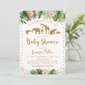 ピンク&金ゴールドサファリアニマルベビーシャワー 招待状 (スタンド正面)