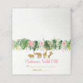 ピンク&金ゴールドサファリアニマルワイルドワンファースト誕生日 プレイスカード (外部開封)