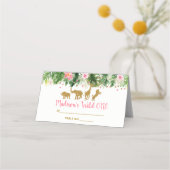 ピンク&金ゴールドサファリアニマルワイルドワンファースト誕生日 プレイスカード (正面)