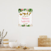 ピンク&金ゴールドサファリワイルドワンファースト誕生日へようこそ ポスター (キッチン)