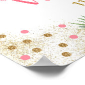 ピンク&金ゴールドサファリワイルドワンファースト誕生日へようこそ ポスター (角)