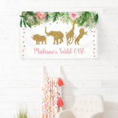 ピンク&金ゴールドサファリワイルドワンファースト誕生日 横断幕 (インサイチュ)