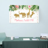 ピンク&金ゴールドサファリワイルドワンファースト誕生日 横断幕 (トレードショー)