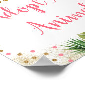 ピンク&金ゴールドサファリ動物の誕生日サインを採用 ポスター (角)