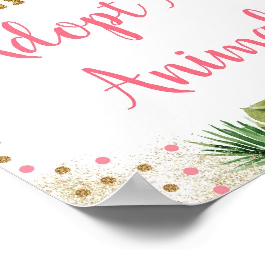 ピンク&金ゴールドサファリ動物の誕生日サインを採用 ポスター (角)