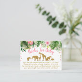 ピンク&金ゴールドサファリ動物ベビーブックリクエストカード プレイスカード (スタンド正面)