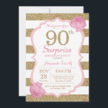 ピンク&金ゴールドサプライズ90th誕生日招待状 招待状<br><div class="desc">ピンクと金ゴールドサプライズ90番目の誕生日招待状。ピンクと金ゴールドグリッター。ピンクと白のストライプ。ピンクのフローラの花。大人の誕生日。女性誕生パーティー。さらにカスタマイズするには、「クリック カスタマイズ   」ボタンをクリックし、デザインツールを使用してこのテンプレートを変更してください。</div>