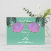 ピンク&金ゴールドサングラスティール(緑がかった色)サマーブライダルシャワー 招待状 (スタンド正面)