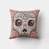 ピンク&金ゴールドシュガースカル&かわいいお洒落ハート クッション (裏面)