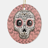 ピンク&金ゴールドシュガースカル&かわいいお洒落ハート セラミックオーナメント (左)