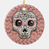 ピンク&金ゴールドシュガースカル&かわいいお洒落ハート セラミックオーナメント (裏面)