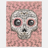 ピンク&金ゴールドシュガースカル&かわいいお洒落ハート フリースブランケット (正面)