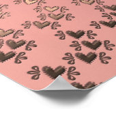 ピンク&金ゴールドシュガースカル&かわいいお洒落ハート ポスター (角)