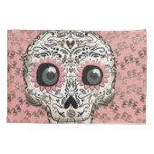 ピンク&金ゴールドシュガースカル&かわいいお洒落ハート 枕カバー (裏面)