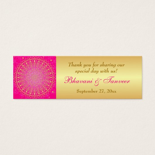 ピンク、金ゴールドスクロール、スター結婚式の引き出物ラベル (正面)